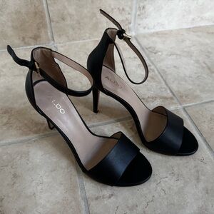 Aldo Elegant Black Ankle Strap Heels